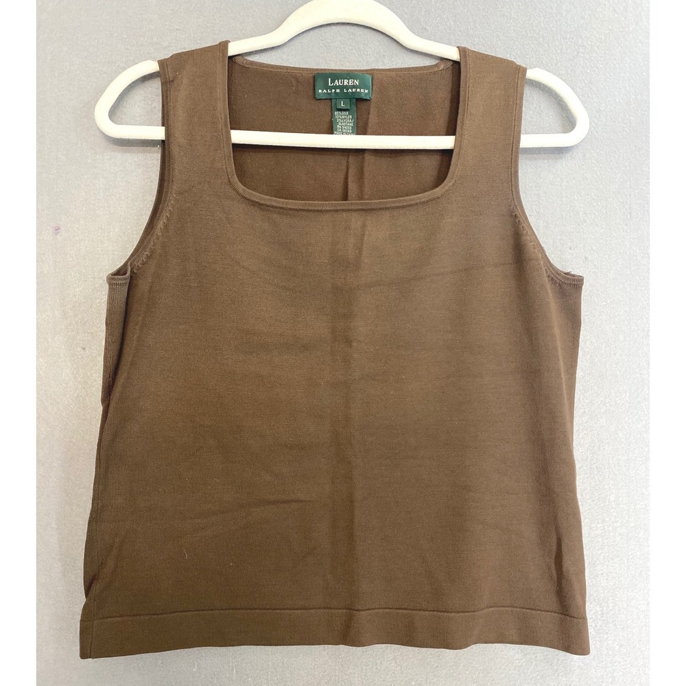 Lauren Ralph Lauren Brown Silk Blend Square Neck Knit Tank Top Large